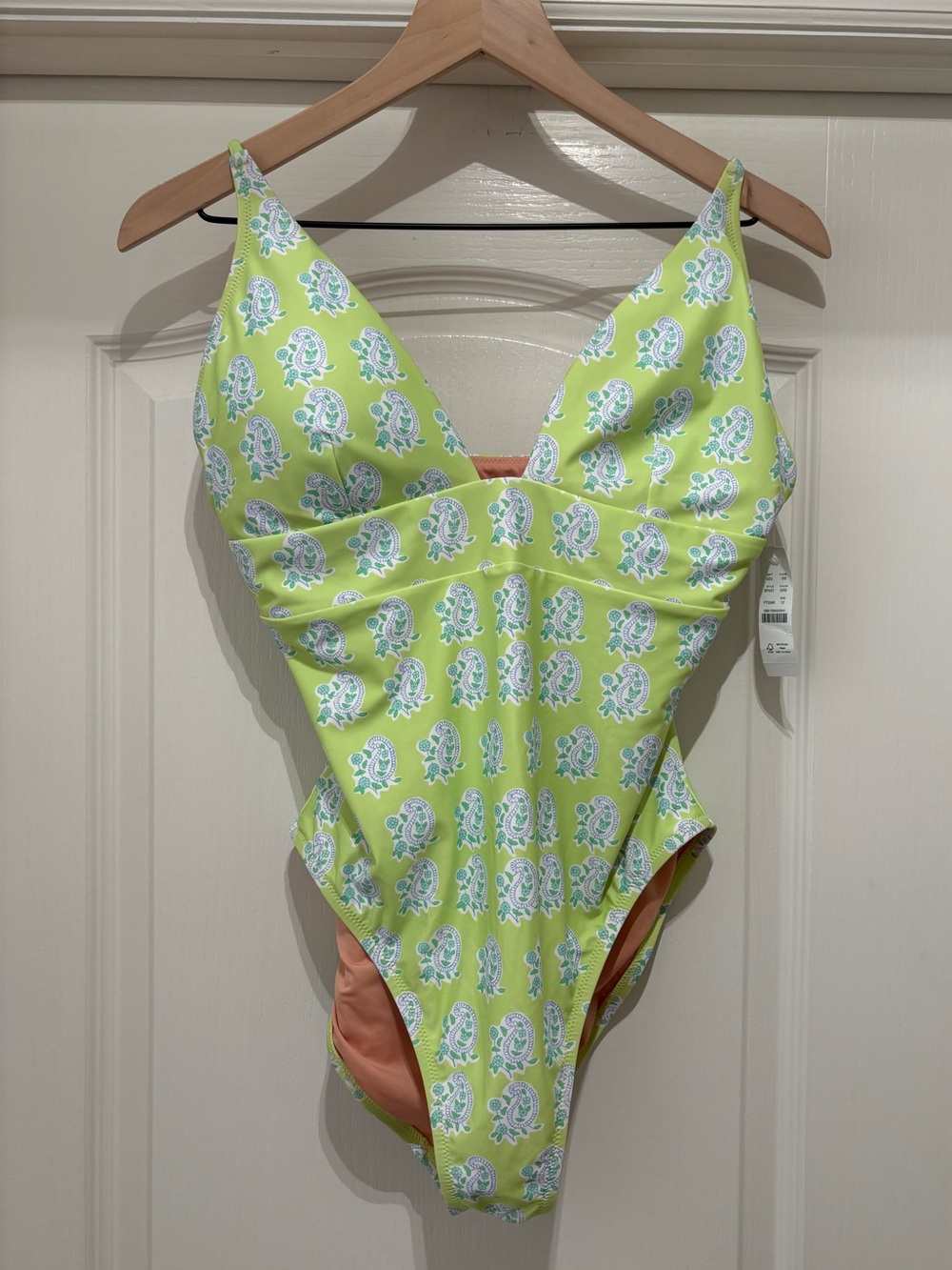 Women’s SZ Blockprints™ X J.Crew one-piece swimsuit green paisley size 12 NWT